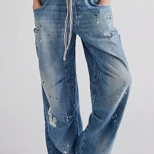 We the Free People Modern Love distressed painted barrel pull on jeans